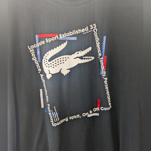 LACOSTE Sport Men Tee Shirt Black Size XL Front Logo Cotton/Polyester - Picture 3 of 10